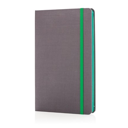 A5 Deluxe stoffen notitieboek met gekleurde zijde, groen