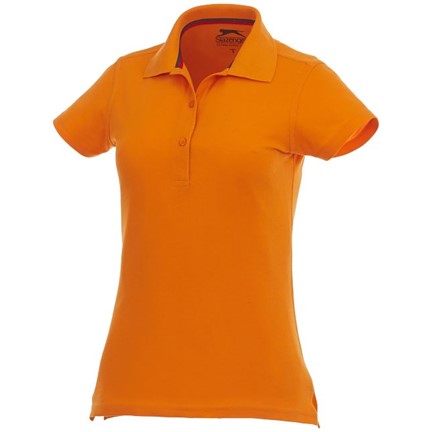 Oranje dames polo met eigen logo (korte mouwen)