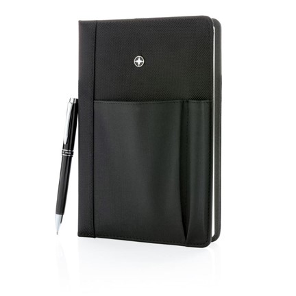 Swiss Peak hervulbaar notitieboek en pen set, zwart